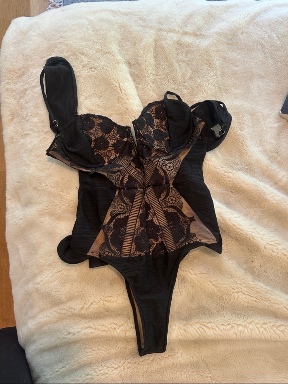 For Love & Lemons Black Lace One-Piece Swimsuit